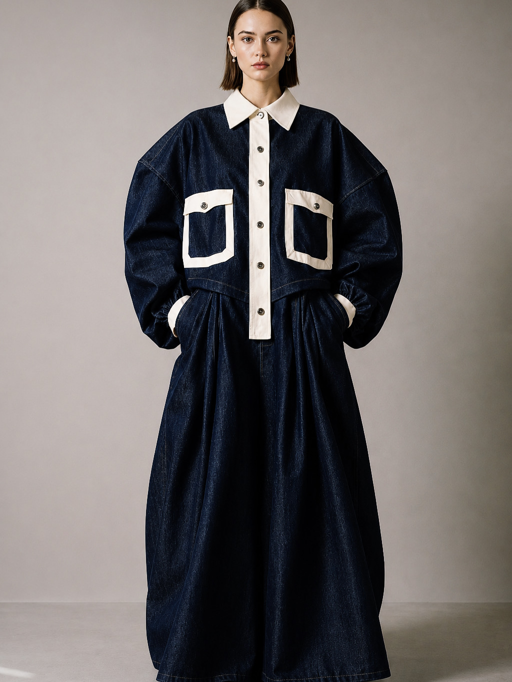 Set Isohipsas — Conjunto de camisa oversize con detalles en blanco y pantalón.